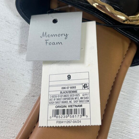 A New Day Bennie Buckle Slide Sandal Womens Size 9 Black New Gold Buckle - Picture 8 of 9